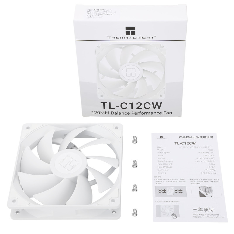 Wentylator PC biały Thermalright TL-C12CW 120x120x25 PWM 1550 RPM 25,6 dBA