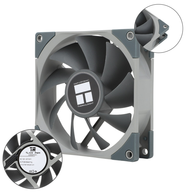 Wentylator Thermalright TL-C9 92x92x25 PWM 2000 RPM 27,3 dBA SFDB szary