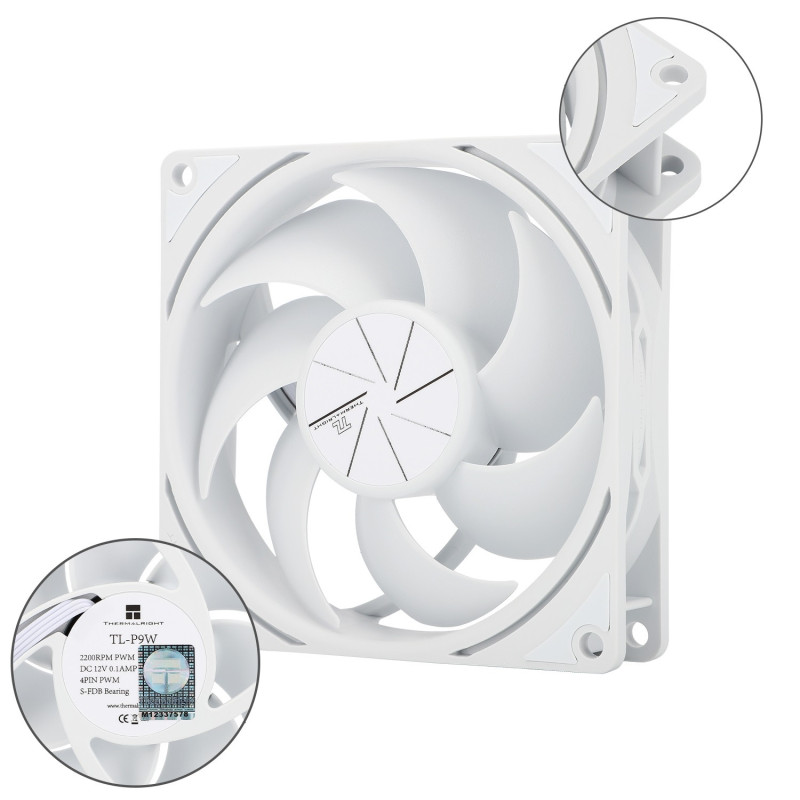 Wentylator mały Thermalright biały TL-P9W 92x92x25 PWM 2200 RPM 23,85 dBA